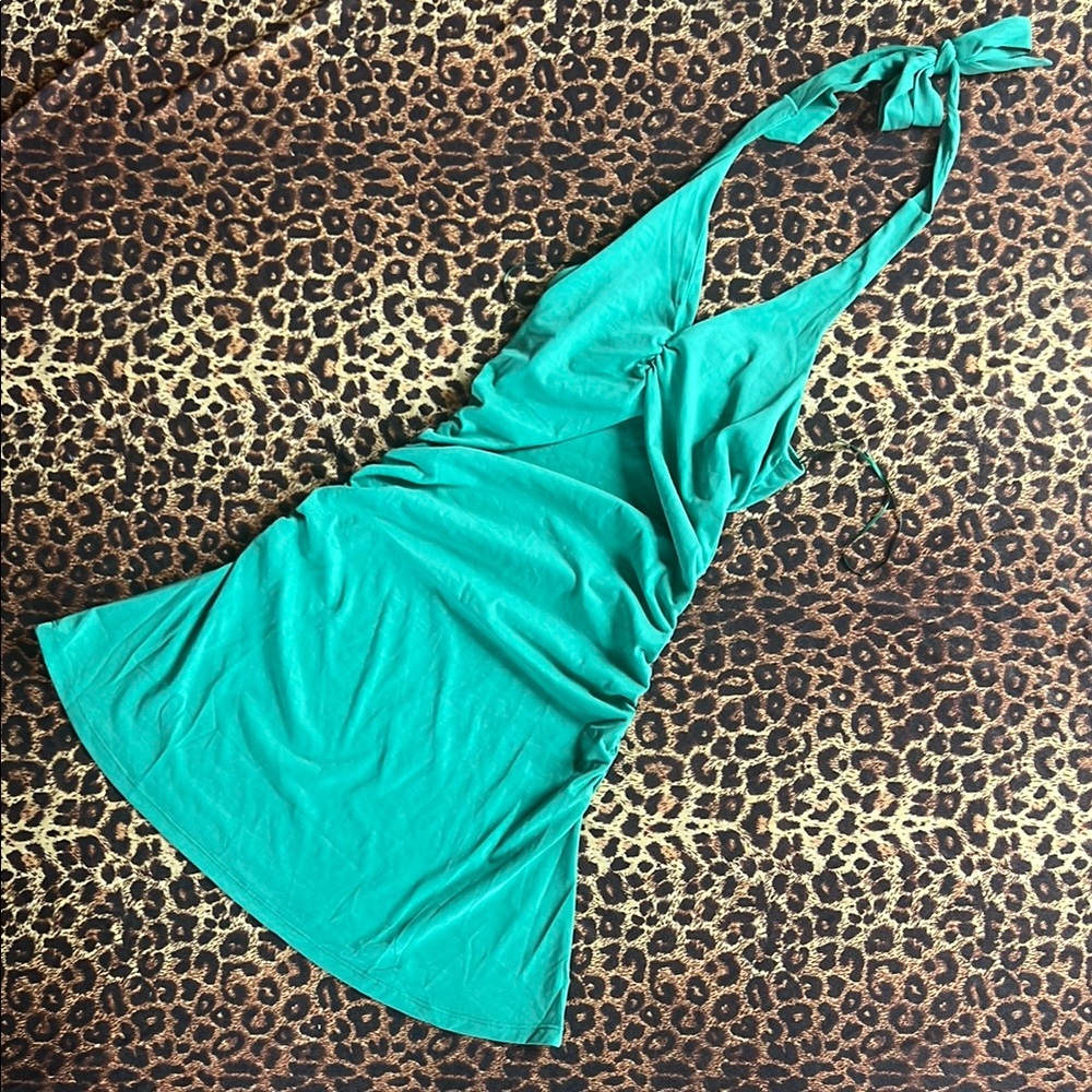 Antrhopologie green halter dress